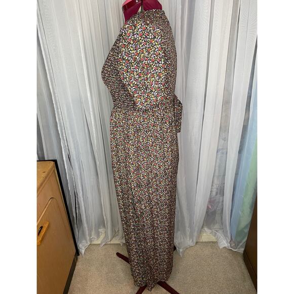 jumpsuit 1990s floral smocked top cottagecore pink yellow purple - Picture 6 of 10